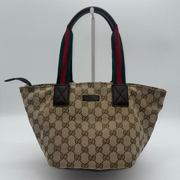 GUCCI Bag Canvas Sherry Web Line Tote GG Beige Red Green 131228 - Picture 16 of 16